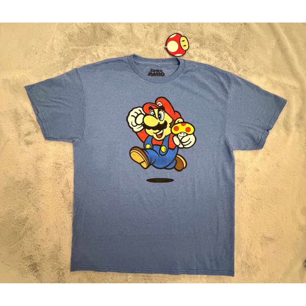 NWT Nintendo Super Mario Graphic T-Shirt Mens Large Blue Heather Short Sleeve